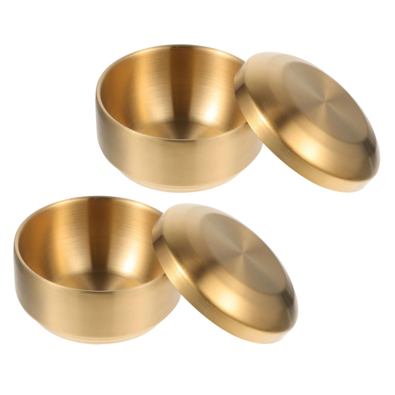 MOLUCKFU 2pcs Korean Style Stainless Steel Rice Bowl with Lid Compact Daily Use Serving Bowl for Soup and Steamed Dishes Kitchen Supplies