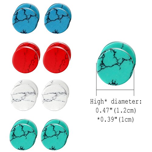 4 Pairs Unisex Marble Stone Screw Stud Earrings Set,Cupimatch Ear Piercing Plugs Faux Gauges Illusion Tunnel Earrings3
