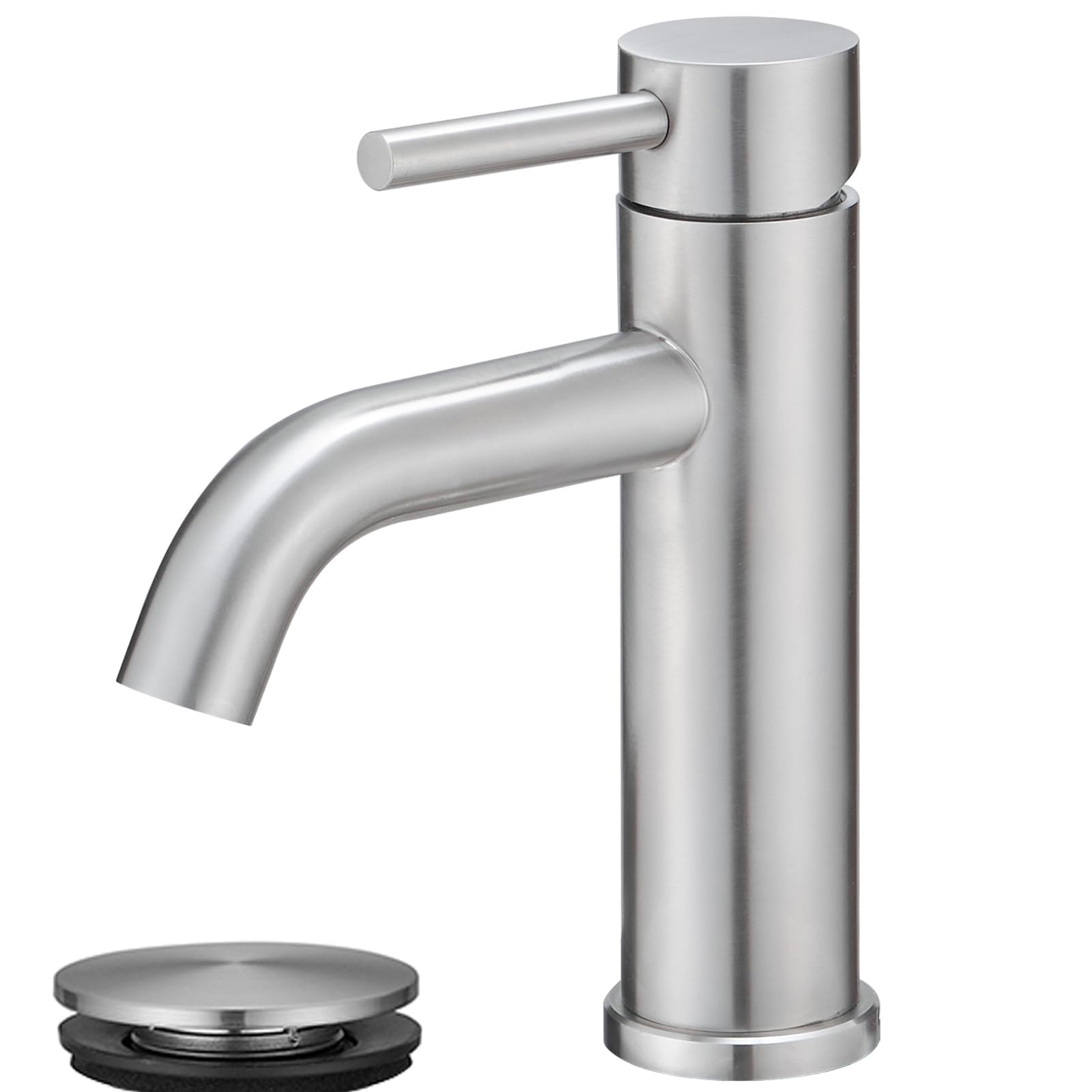Greenspring Bathroom Sink Faucet Single Hole Brushed Nickel Single Handle Water Saving Lavatory Vanity Sink Modern Faucet with Pop Up Drain and Supply Line