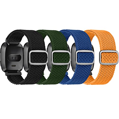 ShuYo 4 Pack Elastic Nylon Bands Compatible with Fitbit Versa & Versa Lite & Versa 2 & Versa SE for Women Men, Adjustable Soft Stretchy Breathable Replacement Straps for Fitbit Versa Smartwatch