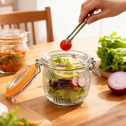 Image of Amzcku Wide Mouth Vintage Mason Jars with Airtight Lid 16oz, Canister Quart Jars for Kitchen Storage - for Coffee, Sugar, Beans 6 Pack