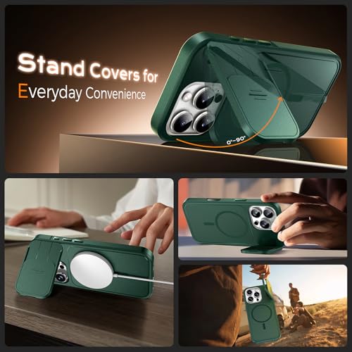 Image of TOCOL for iPhone 16 Pro Case with Slide Camera Cover, Kickstand and Camera Control Button, Fit for MagSafe, Rugged Solid Phone Case, Non-Slip, Drop Protection, Alpine Green