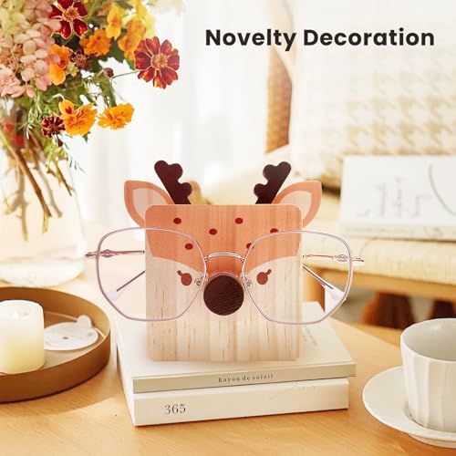 Image of Daily Treasures Multi-functional Storage Eyeglass Holder Stand,Creative Deer Eyeglass Stand,Wooden Bedside Eyeglass Holder with Square Widened Base,Eyeglass Holder for Office and Stationery Items