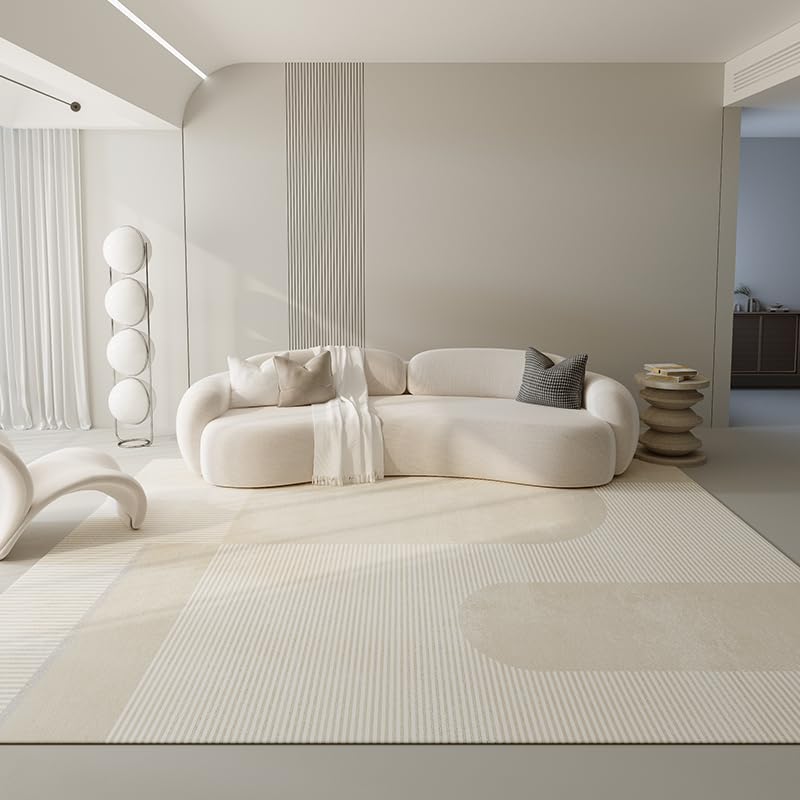 Tapis de salon antidérapant beige et blanc 80x160 cm lavable et résistant
