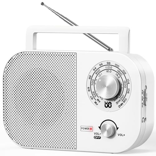 IJSDNVJNDX Radio Portátil Am/FM con Amplio Alcance de Recepción, Radio A Transistores con Altavoz Grande, Funciona con Pilas o con Corriente