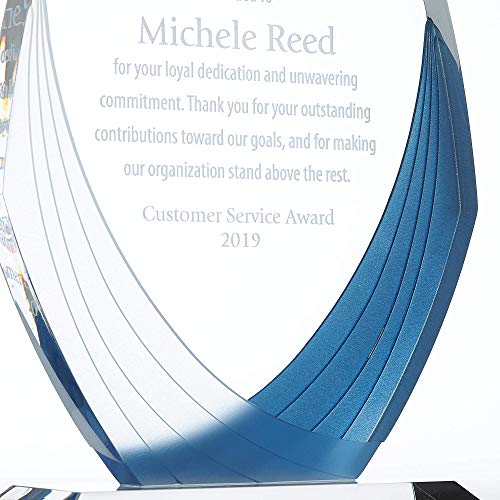 Baudville Awards 9" Peaked Ellipse Shaped Blue & White Acrylic Engraved Trophy - for Employees - Personalized Engraving