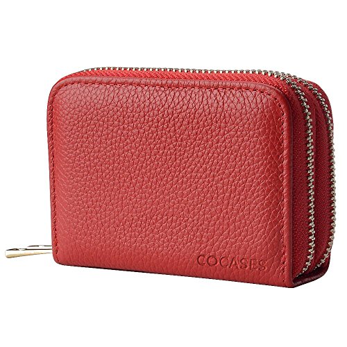 Preisvergleich Produktbild COCASES Damen Kreditkartenetui aus echtem Leder Kartenfach mit RFID Schutz Rot