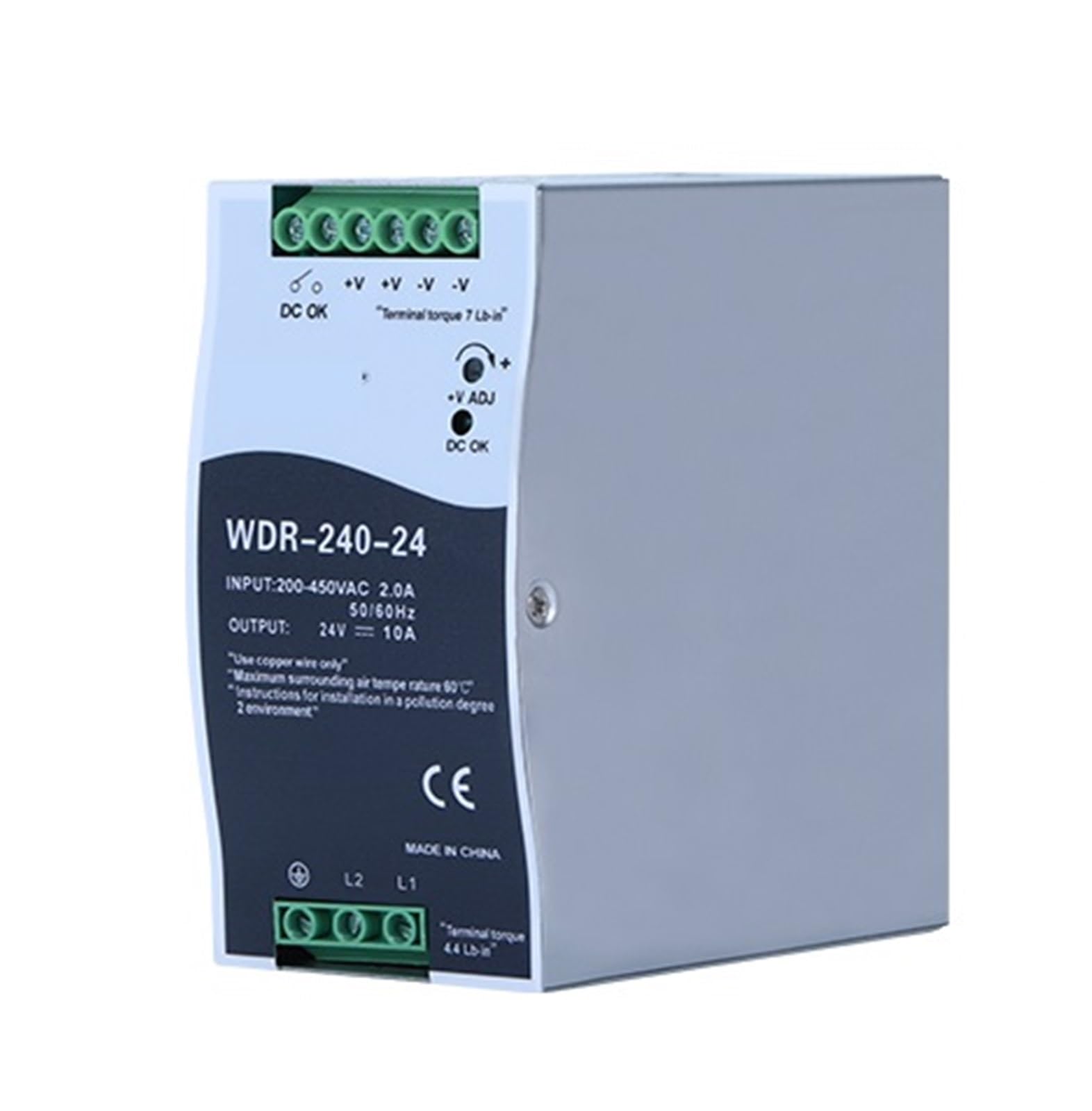 Alimentation Rail DIN 380 V à 24 V 12 V 10 A Transformateur CC WDR-240W120(WDR-240-24 220-380V 24V10A)