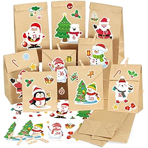Calendario de Adviento Meleager con Bolsas de Papel Kraft Rellenables y Pegatinas Cover