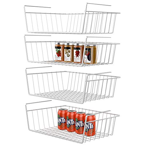 GSlife Under Shelf Basket, 4 Packs Under Shelf Wire Basket Stable Under Cabinet