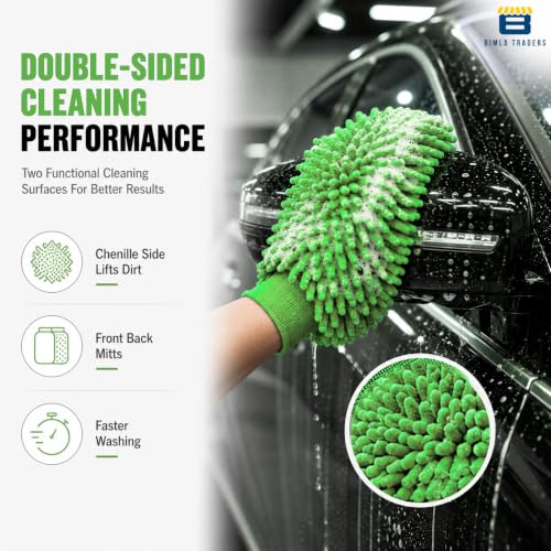 Image of Btag Microfibre Double Sided Wash Mitt Cleaning Gloves | Regular Quality | Super Absorbent | Extra Large | 4 pc Pack | Green