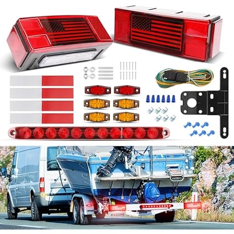 RVZONE LED Trailer Lights Kit for Utility Trailer IP68 Submersible Boat Trailer Lights Trailer Lights and Wiring Kit w/License Plate Lights Brake Lights Marker Lights, for Boat Truck RV Cover