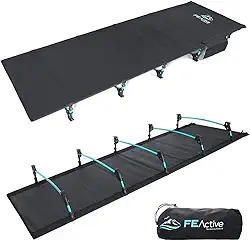 FE Active – Cama dobrável compacta forte e resistente ultraleve para acampamento, cama confortável para adultos e crianças para dormir. Ideal Camping Essentials. Serve para colchão de ar único | Projetado na Califórnia, EUA