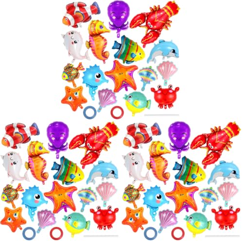 16 Pcs Ocean Animal Balloons, Under The Sea Balloons, Fish Lobster Octopus Starfish Seahorse Foil Balloon for Kids, Sea Animal Mylar Balloon for Beach Ocean Pool Birthday Party Decorations (Pack of 3)