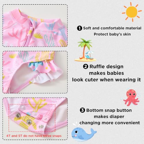 Image of Baby Girls' One Piece Swimsuit Long Sleeve Rash Guard Swimwear