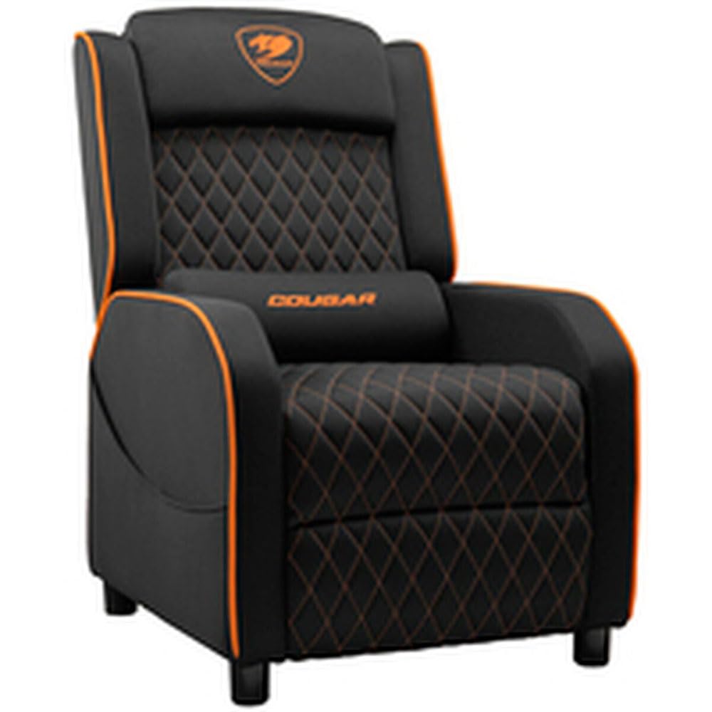 Cougar Ranger One Gaming Sofa, Breathable Woven Fabric, Side Storage Pocket, Headrest & Lumbar Pillow, Adjustable Design, Up To 150 Kg Capacity - Black & Orange