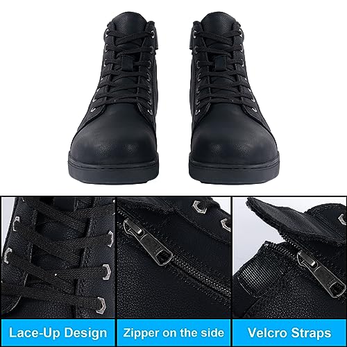 Men's Casual Boot PU Leather Combat Boots For Men Waterproof Motorcycle Boots For Biker Hiking with Lace-Up Side Zipper3