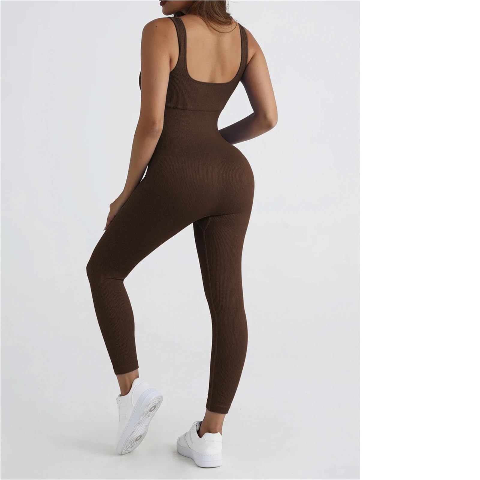 Combinaison de Yoga Combinaison de Yoga for femmes, couleur unie, côtelée, sans couture, amincissante, Push-Up, vêtements d'exercice