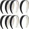 Blulu 8 Pcs Satin Headbands Bulk 1 Inch Wide Hard Headband Anti-slip Hairbands Plain Ribbon Comfortable Hair Accessories for Women Ladies Girls DIY Craft(Black)