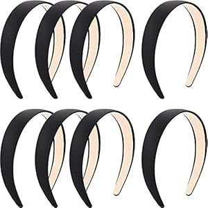 Blulu 8 Pcs Satin Headbands Bulk 1 Inch Wide Hard Headband Anti-slip Hairbands Plain Ribbon Comfortable Hair Accessories for Women Ladies Girls DIY Craft(Black)