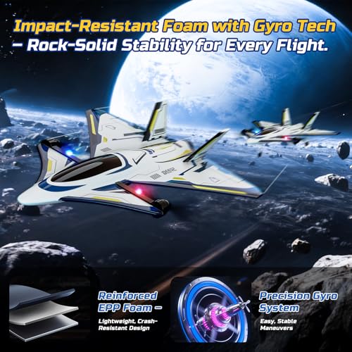 Image of DEERC 4CH Brushless RC Plane,Sci-Fi Remote Control Jet Hobby Airplane with LED Lights RTF Aerobatic Aircraft Toys,2.4GHz 6-axis Gyro Stabilizer EPP Glider Aircraft Plane for Adults Beginners Advanced