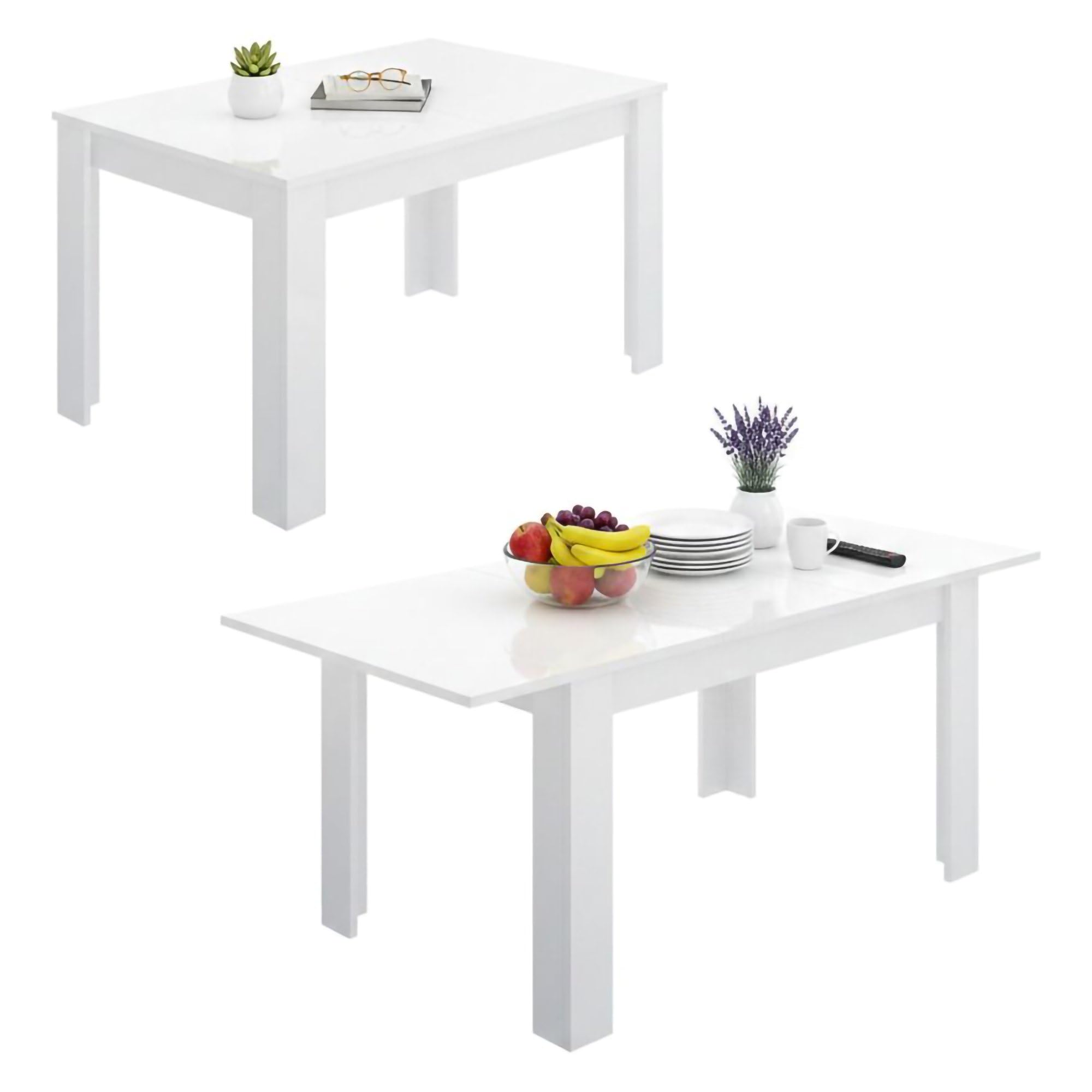 Dmora - Tavolo allungabile Caladora, Consolle con allunghe, Tavolo da pranzo multiuso, Ripiano estensibile da cucina, 190x90 h77 cm, Bianco lucido