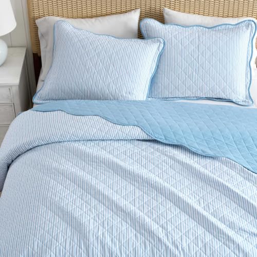 Image of Martha Stewart - Twin Cotton Percale Quilt with Sham, Reversible Bedding