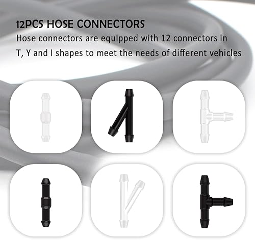 Miniatura 12 de Kit de manguera de 11 boquillas para lavaparabrisas, manguera de líquido de lavadora 4M, 6 conectores de manguera, boquilla rociadora