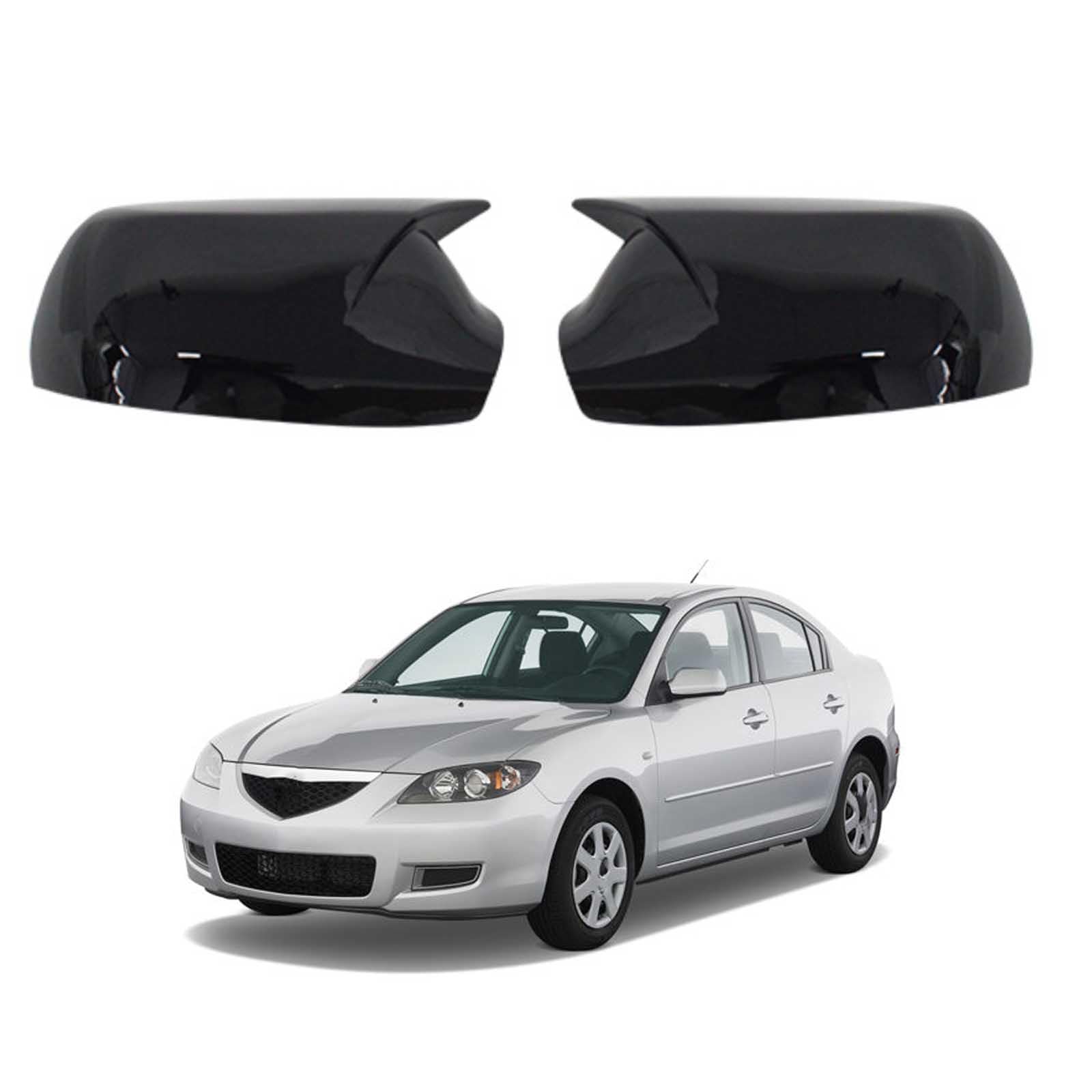 PAPEP Door Mirror Cover Caps for Mazda3 2003-2009, Left Right Side Wing Rearview Mirror Cover Lid 2 Pieces Exterior Styling Accessory,Glossy black