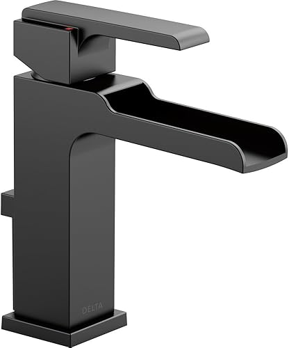 Delta Faucet Ara - Grifo de baño negro mate, grifo de baño de un solo agujero, grifo de cascada, ensamblaje de drenaje de metal, negro mate