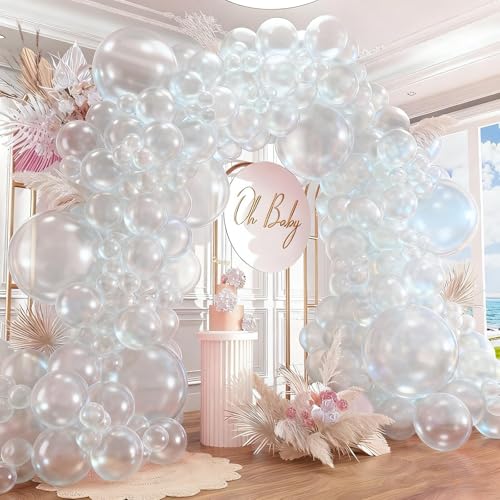 Image of 412pcs Clear Balloon Garland Arch Kit 18 12 10 5 Inch Different Sizes Matte Latex Crystal Transparent Balloons for Baby Shower Birthday Wedding Graduation Anniversary Party Decoration