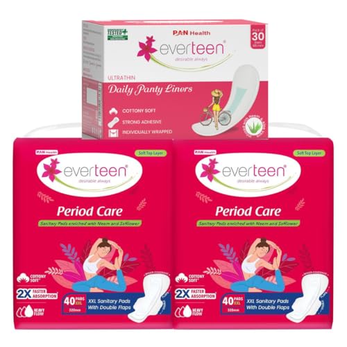 Image of everteen Soft Sanitary Napkins for Women XXL Size (80 Pads), Combo Offer Pack Buy 80 Pads Get 30 Panty Liners for Light flow days and Sanitary Pads for Heavy Flow