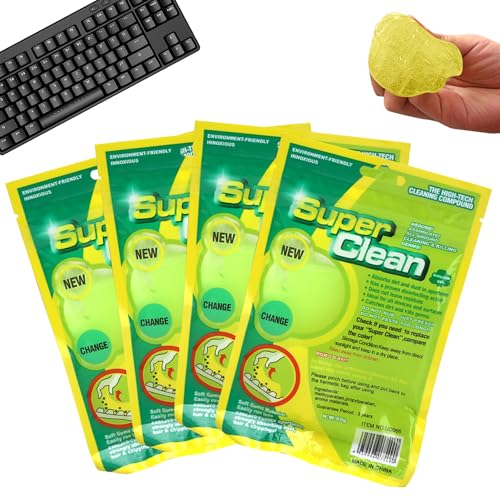 LUPATDY 4 Piezas Gel de Limpieza para Teclado, Gel de Limpieza de Coche Reutilizable, Gels Limpiador Universal de Polvo para Automóviles, Escritor, Teclado, Calculadoras,Amarillo (4 x 80g)