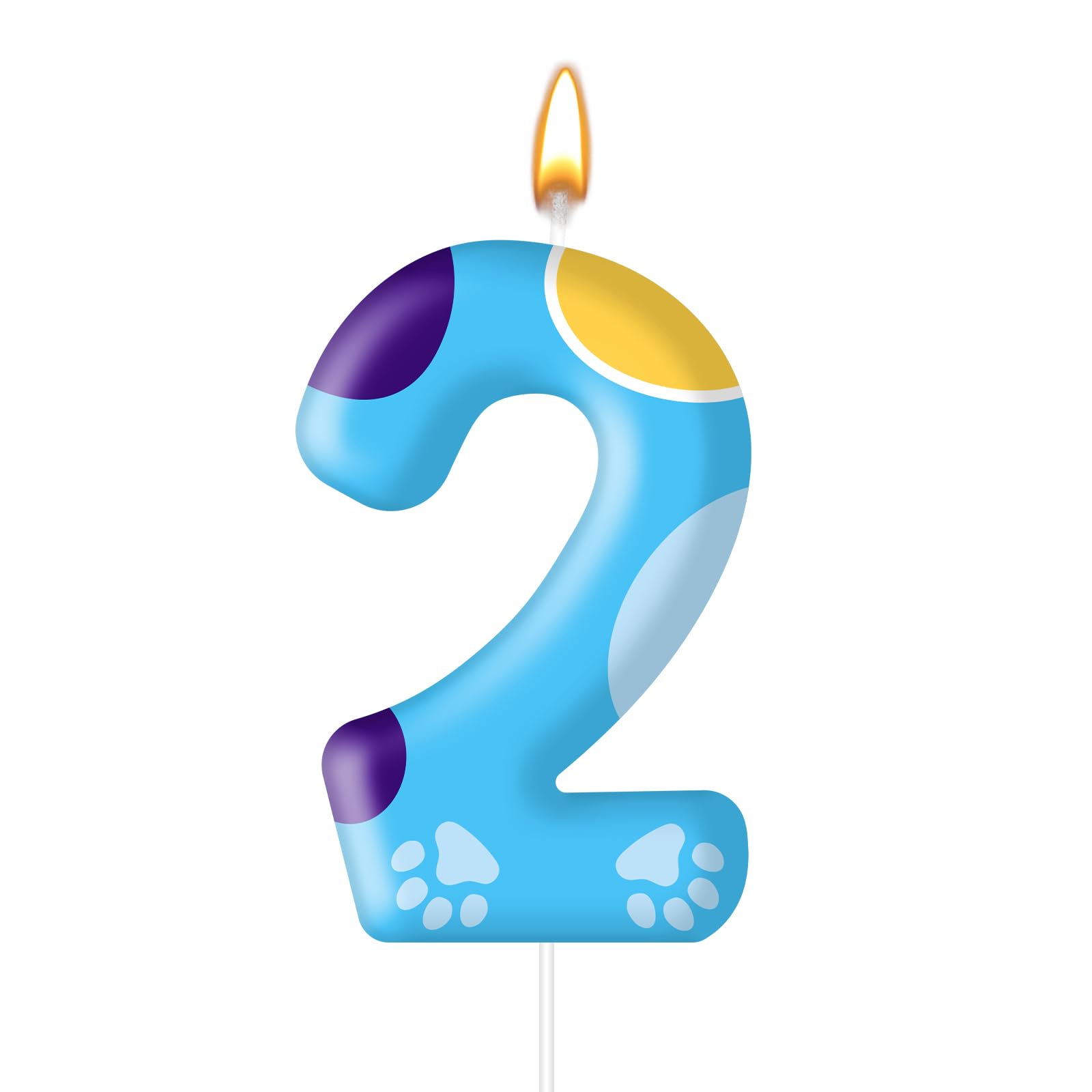 Blue Dog Paw Birthday Candles Cake Topper Numeral Birthday Candles for Boy Girl Dog Paw Decoration(Number 2)