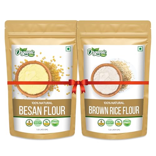 Image of Organic Zing Besan Flour also known as Chickpea Flour, Bengal Gram Flour or Garbanzo Bean Flour - |Vegan| Product of India (Chana Besan + Brown Rice Flour)