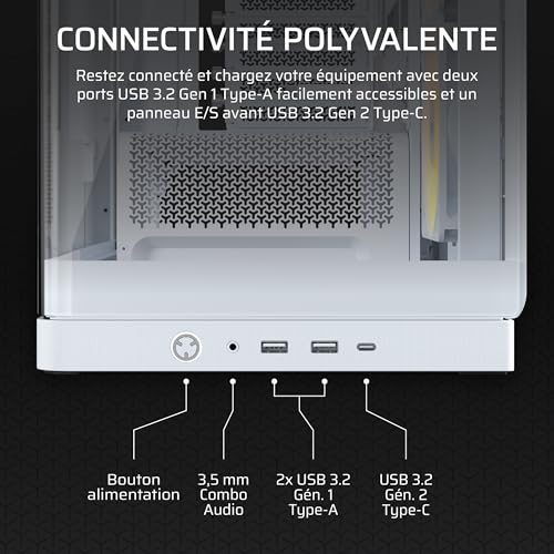 Corsair Frame 4500X RS-R ARGB Boîtier PC Moyen-Tour en Verre panoramique – Système de Fixation du Ventilateur InfiniRail, Peut accueillir Deux radiateurs de 360 mm, 3X Ventilateurs RS120R – Blanc