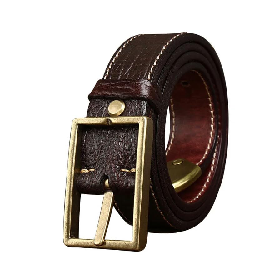 Pohullan Men 3.8cm Thick Retro Trend Belt Leather Jeans Belt Formal And Casual Dual-Purpose Belts3