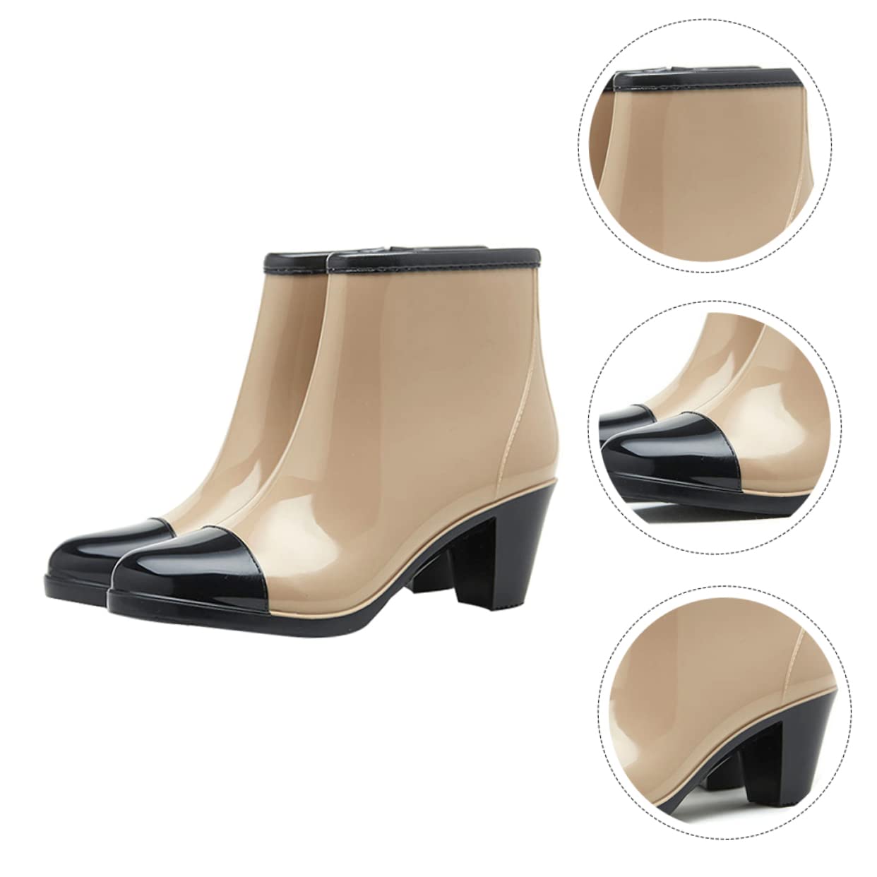 Beavorty Botas de Lluvia de Moda para Mujer, Cortas, Pvc, Negras