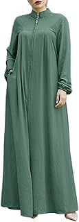 Heidouse Muslim Clothes for Women, Jilbab for Muslim Women, Dubai Stand Collar Front Zipper Dresses with Pockets, Soft Ice...