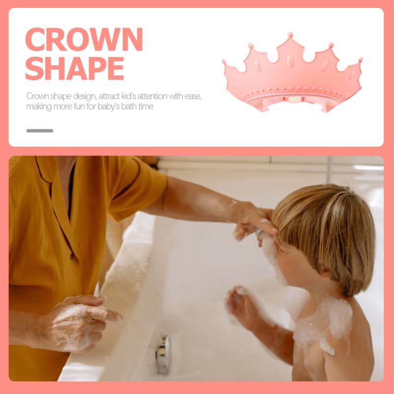 Image of MERRYHAPY Adjustable Soft Rubber Baby Shower Cap Crown Shape Toddler Shampoo Hat Eye and Ear Protection Kids Bath Visor Pink