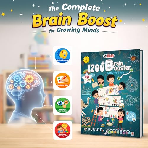 Image of 1200+ Brain Booster Activity Book for Kids Ages 5-9 | Theme Based Activity Book with 500+ Free Printable Worksheets & Parenting Tips | Puzzles, Mazes, Brain Teasers, Word Searches and Mind Games