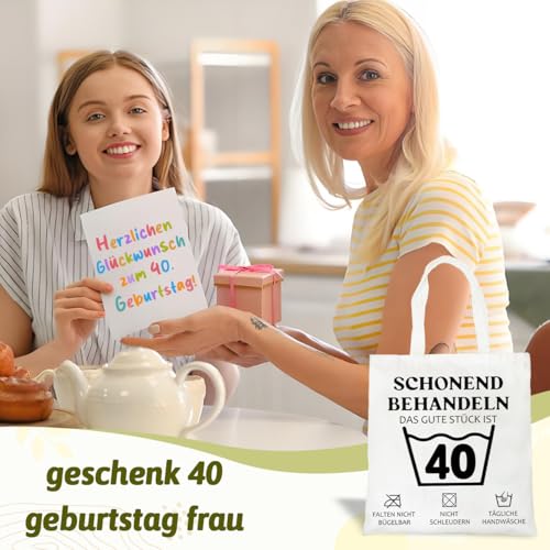 Geschenk 40 Geburtstag Frau Baumwollbeutel, Lustige Geschenk 40 Geburtstag Frauen Manner, Stofftasche Shopper Bag Yoga Picknick Taschen - SCHONEND BEHANDELN 40. Geburtstag
