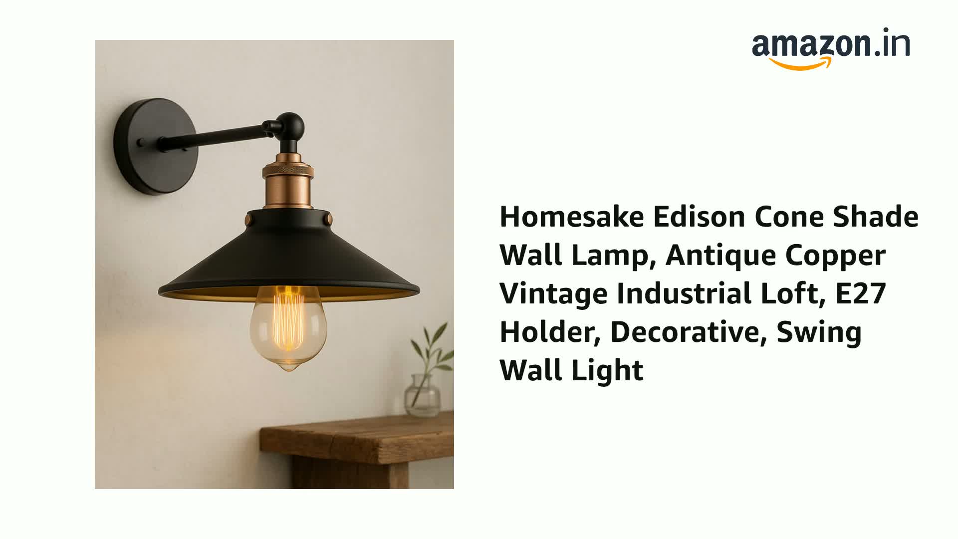 Homesake Edison Cone Shade Wall Lamp, Antique Copper Vintage