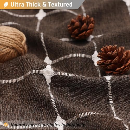 Image of BTTN Boho Shower Stall Curtain - 36x72 Narrow Linen Ultra Thick Tassel Fabric Cloth Shower Curtain Set with 6 Plastic Hooks, Half Camper RV Modern Farmhouse Country Shower Curtains for Bathroom, Brown
