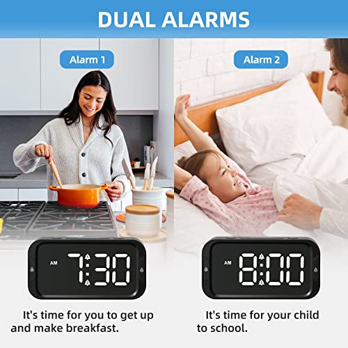 Searon Alarm Clock For Bedroom - Digital Desk Clock For Kids Dimmable Led Display, Dual Loud Alarms, Programmable Snooze, 12/24H, Dc 5V/1A Usb Port Charger - 5.6 X 2 X 2.8 Inches #TOP3