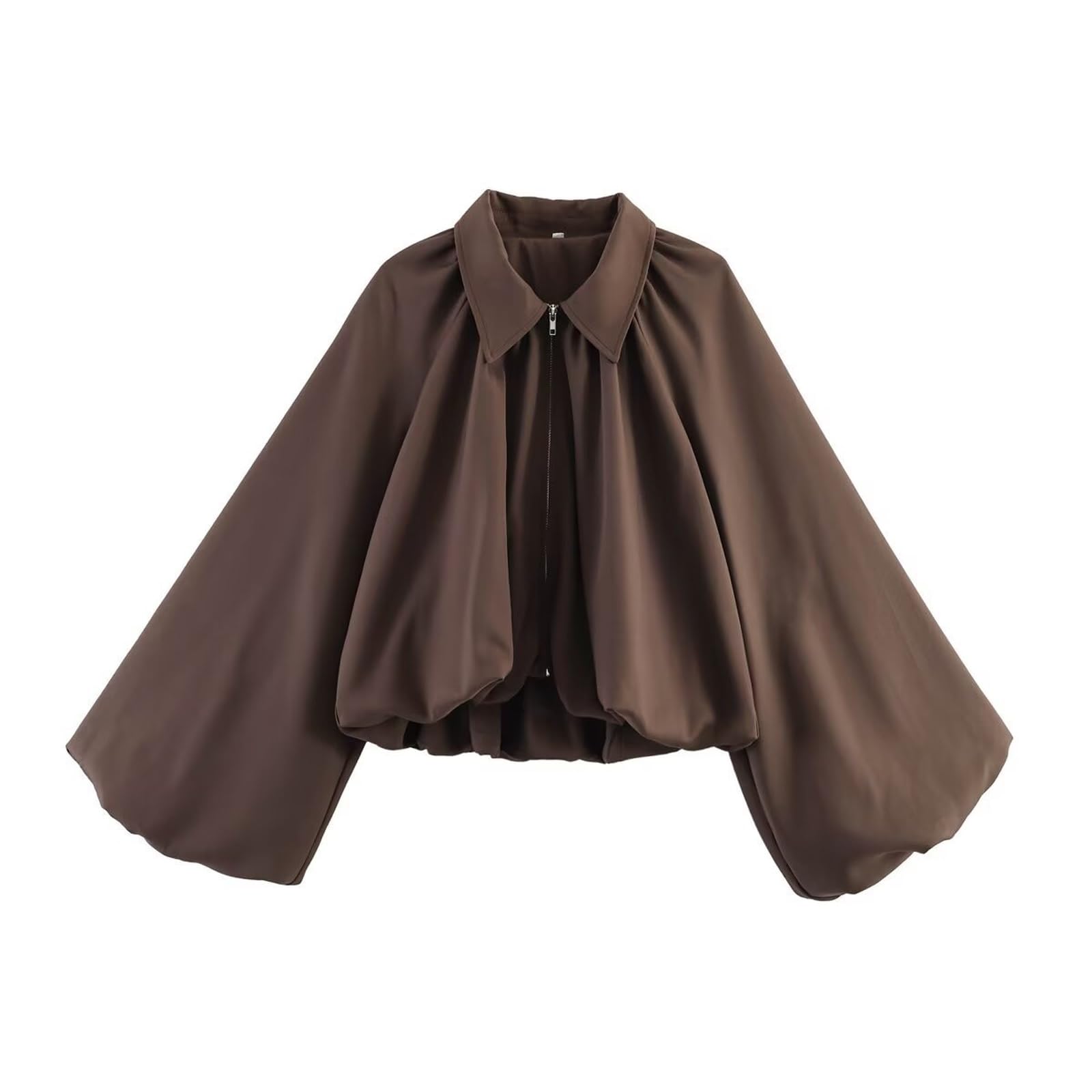 Chaqueta Pilot de manga larga abombada para mujer, cuello alto, corta, casual, holgada, ligera, color sólido