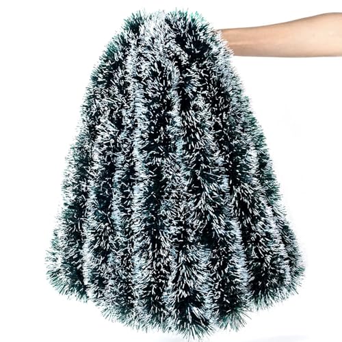 TENQUAN Guirnalda Navidad Verde 10 m Decoracion Navidad, Blanco y Verde Oscuro Espumillón Navidad para Decoracion Arbol Navidad, Guirnaldas Navideñas Gruesa para Exterior, Puerta, Jardin, Chimenea