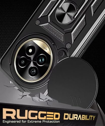 Image of WOW IMAGINE Tough Armor Bumper Mobile Back Case for Realme 13 Pro 5G | 13 Pro Plus 5G | Sliding Camera Shield Cover | Shock Proof 360 Protection | Hybrid PC + TPU | Ring Holder with Kickstand - Black