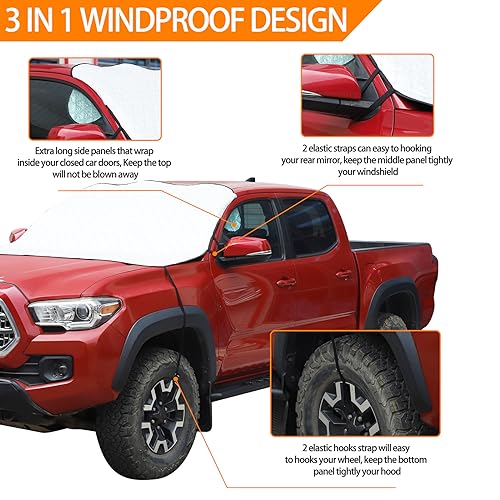 Image of Windshield Snow Cover Fit for Toyota Tacoma 2015-2022, Front Windshield Cover for Ice and Snow, Auto Extra Thick Windshield Ice Cover Protects Windshield from Rain, Sun, Frost