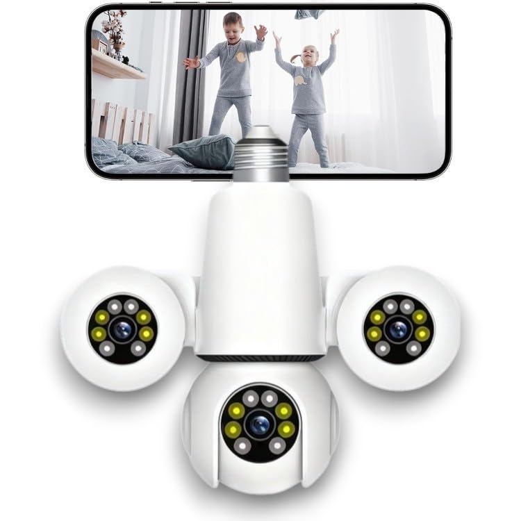 WiFi Bulb 5MP*3 Triple Lens FHD CCTV Camera | Manual Pan Rotation | 360 Degree Coverage | Color Night Vision | Motion Detection | Two-Way Audio | Indoor Use-image-38